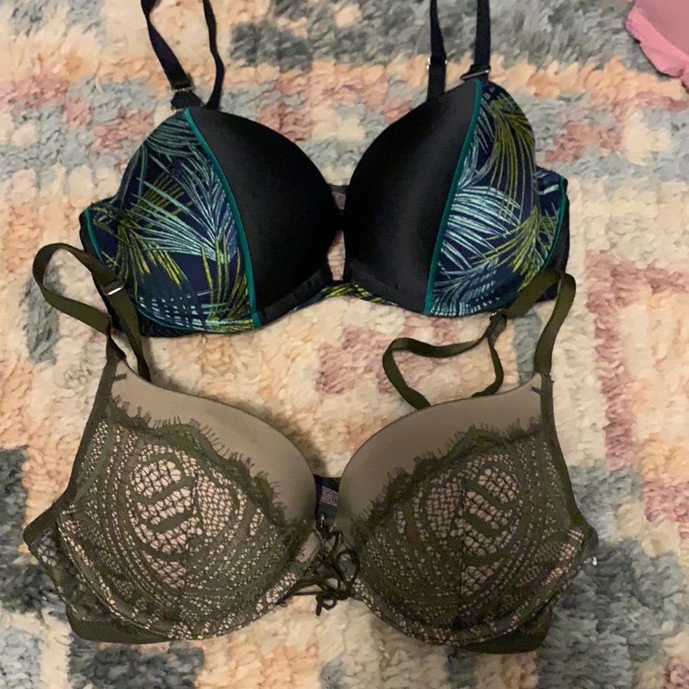 Victoria secret bra set 32c greens tropical lace